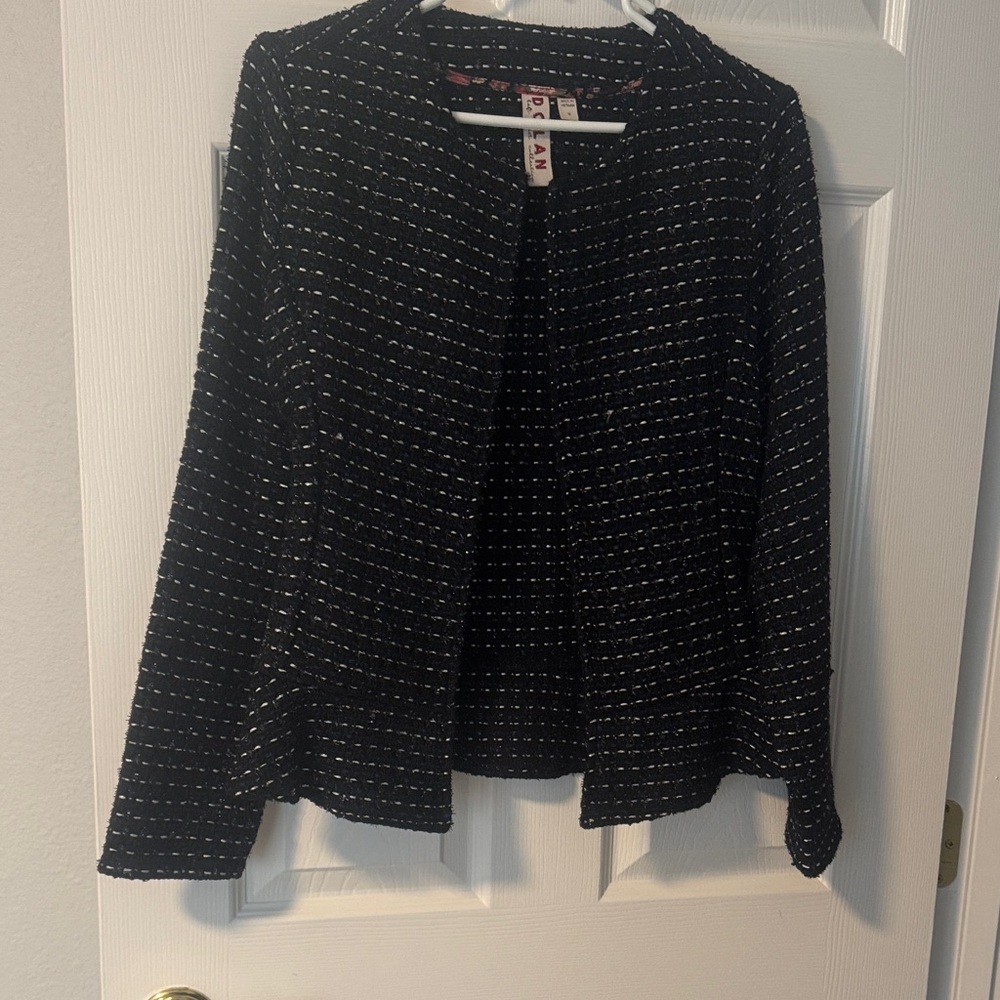 dolan Black Textured Open-Front Tweed Blazer